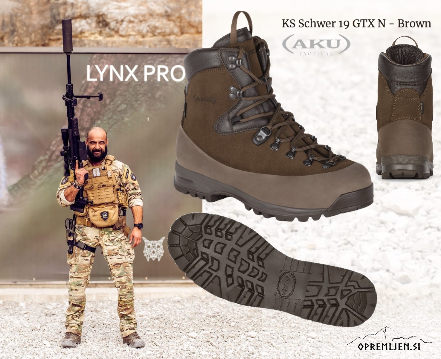 Izberite profesionalno obutev AKU Tactical, model KS Schwer 14 GTX v barvi N Brown. Vodoodporna, trpežna in udobna obutev za delo na težkih terenih. Primerna za pohodništvo, treking, gorsko plezanje in vojaške operacije. Idealna za aktivnosti na prostem i