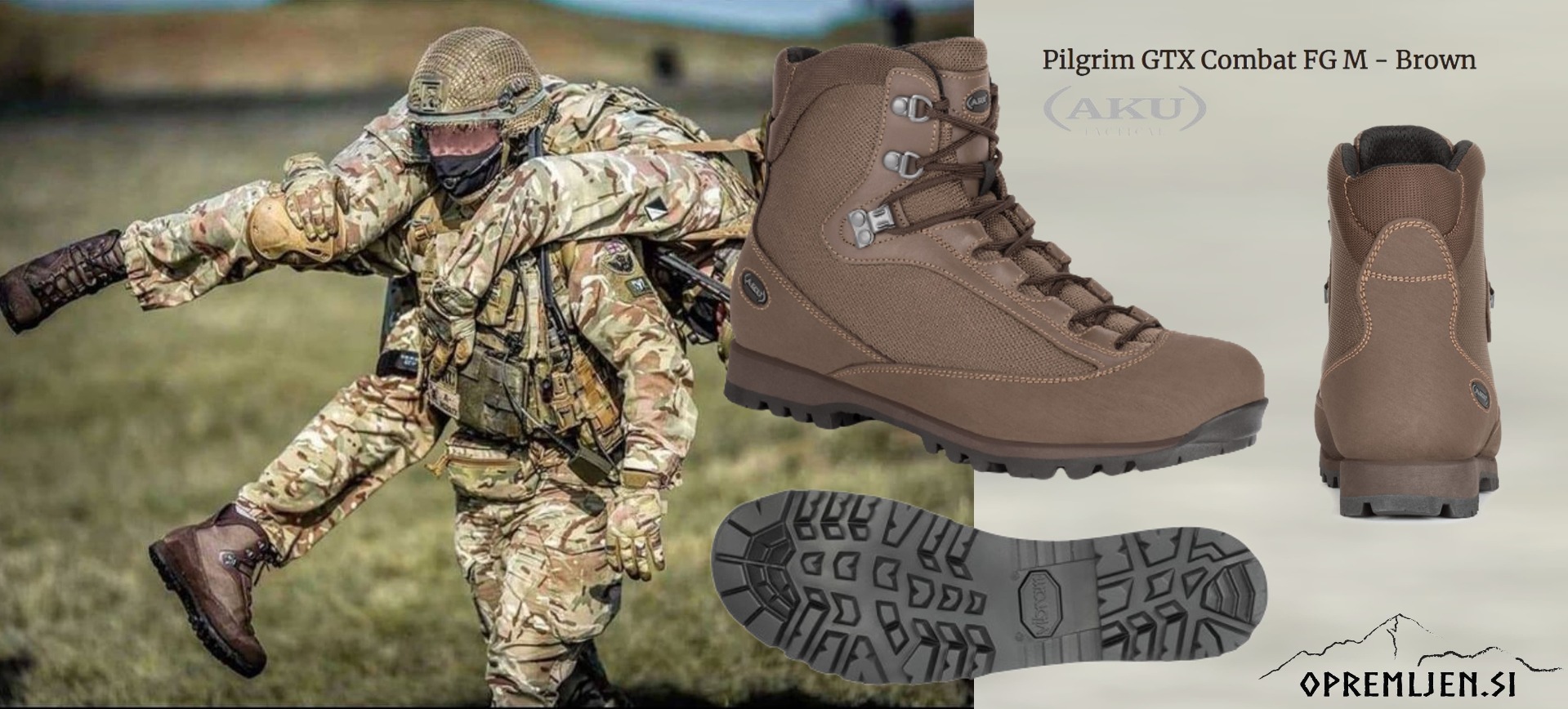 Pilgrim GTX Combat FG - Brown, profesionalna obutev za taktične operacije. Obutev z vodoodporno GORETEX membrano, nezdrsljivim VIBRAM podplatom, udobna in trpežna. Opremljen.si