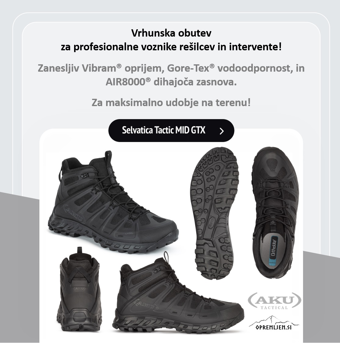 Odkrijte nepremočljivo, dihajočo in udobno Aku Tactical obutev, idealno za voznike reševalnih vozil in interventno medicinsko osebje. Poiščite kakovostno obutev, ki zagotavlja varnost in udobje med dolgimi delovnimi urami. Preverite našo ponudbo že danes!