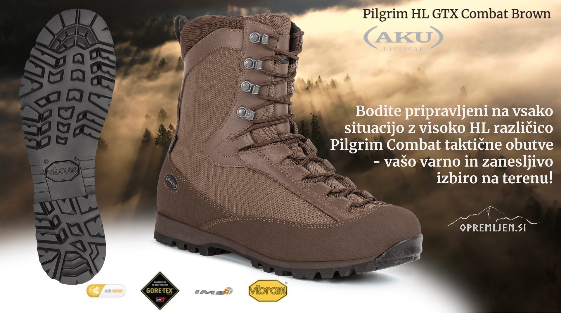 Pilgrim HL GTX Combat Brown - visoko zmogljiva vojaška obutev z Gore-Tex membrano za ekstremne bojne razmere. Kakovostna taktična obutev za vojaške operacije.
