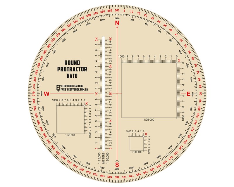 Taktični kotomer in protraktor za natančne meritve. Idealno za vojake in terenske operacije. Natančnost s kotomerom 130mm v vsakem okolju.