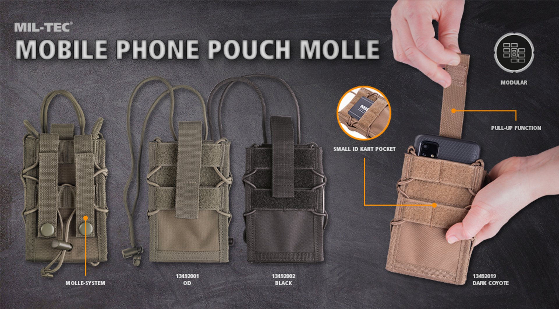 Zaščitite vaš mobilni telefon s praktično MOLLE torbico. Torbica je idealna za dimenzije 9.3 x 2.2 x 14.5 cm in se enostavno pritrdi na vojaške nahrbtnike in nosilne sisteme. Zagotovite si optimalno zaščito, enostaven dostop in brezskrbno uporabo mobilneg