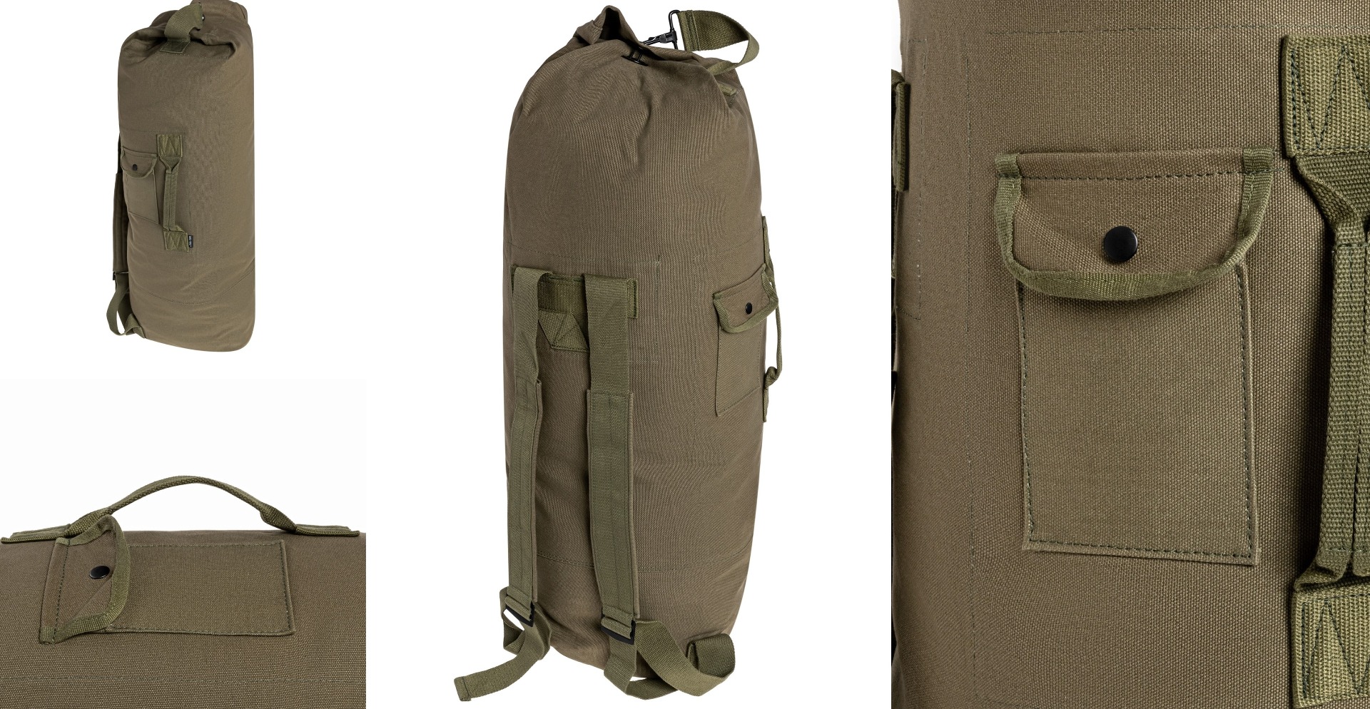 Prostorna vojaška bombažna torba (75L) Mil-Tec. Izdelana iz trpežnega platna, idealna za potovanja. Olivna barva, dimenzije 93x33x26 cm, teža 1260 g