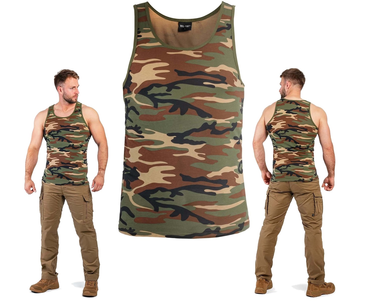 Kupite svojo vojaško tank top majico v woodland vzorcu in dodajte unikaten vojaški pridih vašemu outfitu. Moški, ženske, taktični stil. Hitra dostava!