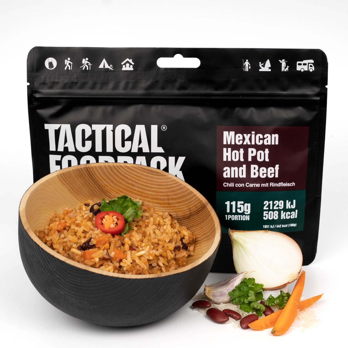  Uživajte v okusni mehiški enolončnici z govedino in rižem - Tactical Foodpack vam ponuja liofilizirano hrano za outdoor aktivnosti. Kompaktna, dolgo obstojna in enostavna za pripravo, idealna za pohodništvo, kampiranje in potovanja. Izberite trajnostno in praktično hrano za preživetje v naravi.