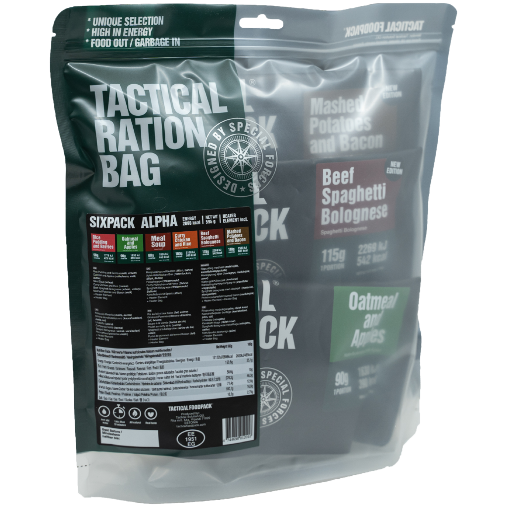 Naročite Tactical Sixpack - liofilizirano hrano za preživetje na prostem, primerno za taktične operacije, pohodništvo, kampiranje in ekstremne razmere. Nahrbtnik, poln energijsko bogatih obrokov za vaše avanture!