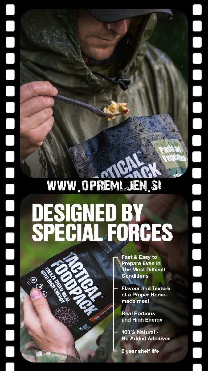 TACTICAL FOODPACK, dehidrirana hrana, suhi dnevni obrok, dehidrirana hrana za kampiranje, vojaška hrana, mre obrok, sdo hrana, liofilizirana hrana, hrana za preživetje, suhi vojaški dnevni obrok, B33 Tactical, B33 army shop, army shop, trgovina z vojaško opremo, vojaška oprema, vojaška trgovina, outdoor trgovina