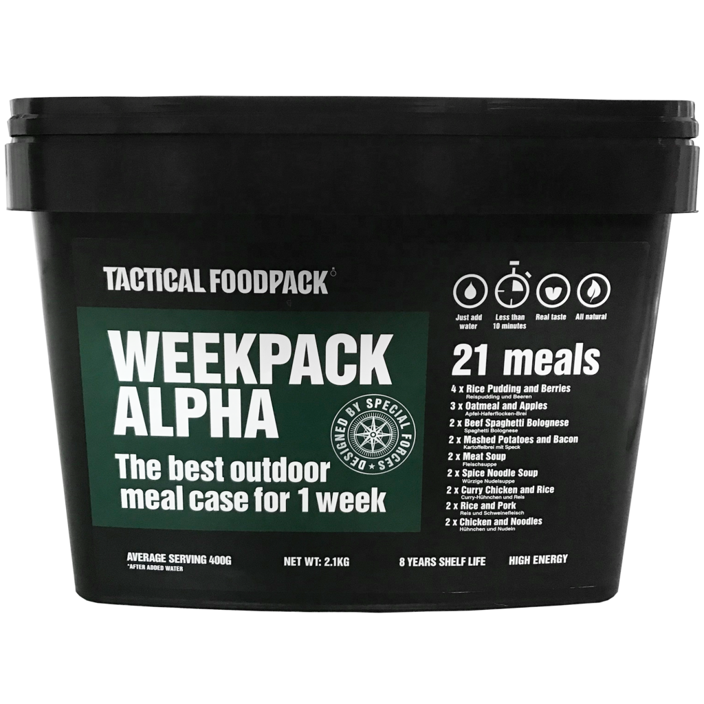 Weekpack Alpha Tactical Foodpack - liofilizirana hrana za aktivnosti na prostem. Obroki, kombinacije, paketi za preživetje. Okusna, hranljiva in priročna hrana z dolgo obstojnostjo.