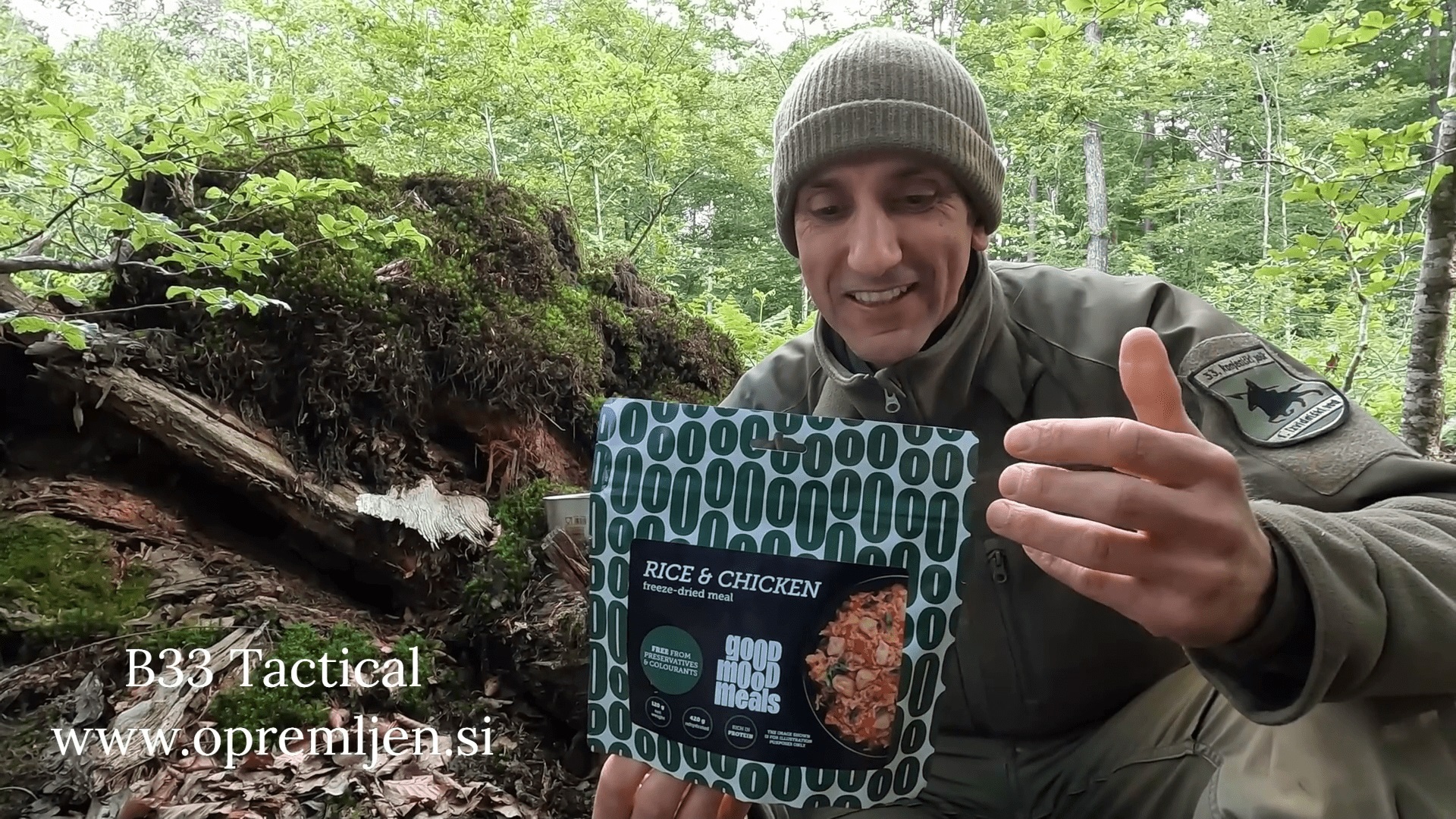 Okusen liofiliziran riž in piščanec od Good Mood Meals. Popoln za kampiranje, pohodništvo in izredne razmere. Hitra priprava in hranljivost zagotovljena!
