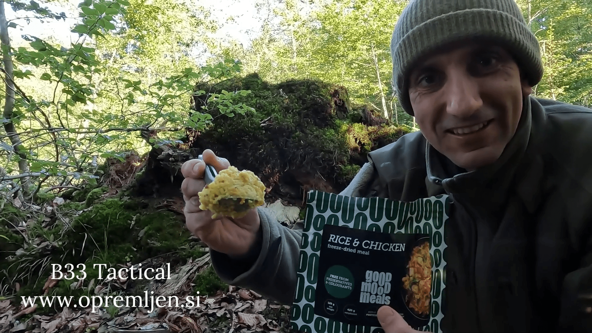 Okusen liofiliziran riž in piščanec od Good Mood Meals. Popoln za kampiranje, pohodništvo in izredne razmere. Hitra priprava in hranljivost zagotovljena!