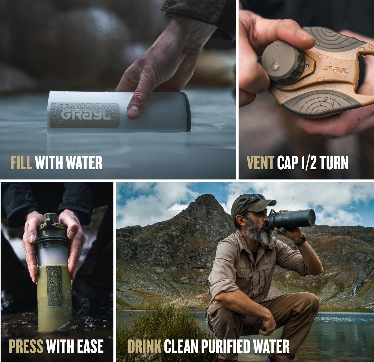 Vodni filter geopressr purifier covert edition olive drap je idealen za čistejšo vodo na poti. Kompakten, zanesljiv in ekološki filter za vodo za kampiranje in pohodništvo. Zagotavlja hitro filtracijo brez bakterij in mikrobov.