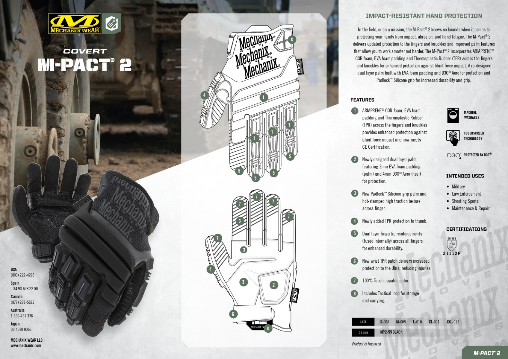 Zaščitite svoje roke z vrhunskimi Mechanix Wear taktičnimi rokavicami M-Pact® Covert 2 Black. Certificirane EN388 2111XP, odporne proti udarcem, zagotavljajo udobje, vzdržljivost in varnost. Idealne za profesionalno uporabo, športne aktivnosti in vojaške/policijske enote. Udobne, z odličnim oprijemom in svobodo gibanja. Povečajte učinkovitost vašega dela ali športnih dejavnosti.