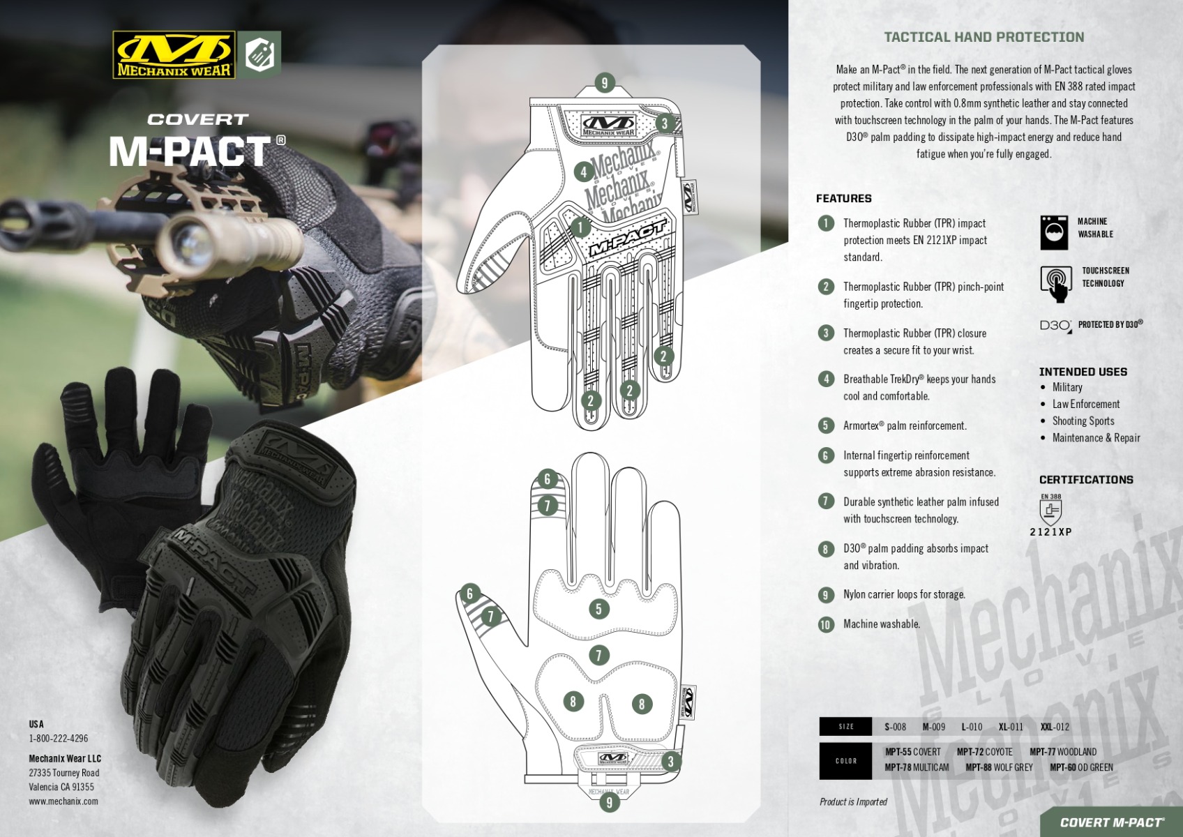 Pridobite zaščito in udobje z rokavicami Mechanix Wear M-Pact® Covert Black. Odpornost proti udarcem, certificirane EN 388 2121X. Primerno za različne poklice. Nakup na Opremljen.si.