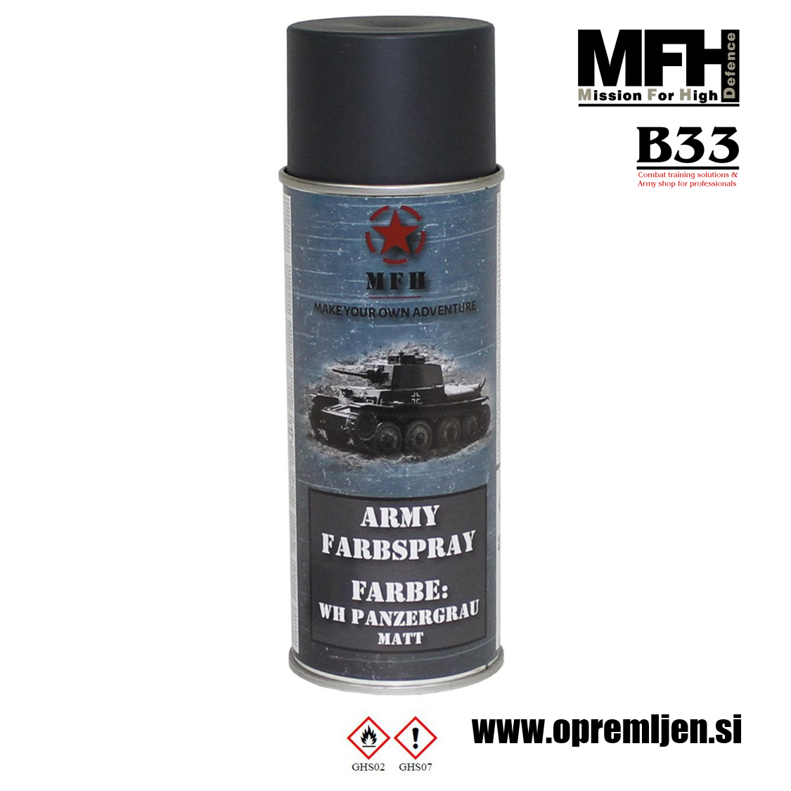 Vojaška barva sprej tankovsko siva WH TANK GREY mat 400ml MFH - Max Fuchs by B33 army shop at www.opremljen.si 
