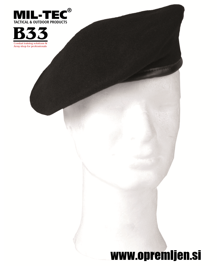 Vojaška beretka črne barve 100% volna MILTEC by B33 army shop at www.opremljen.si (trgovina z vojaško opremo, vojaška trgovina)