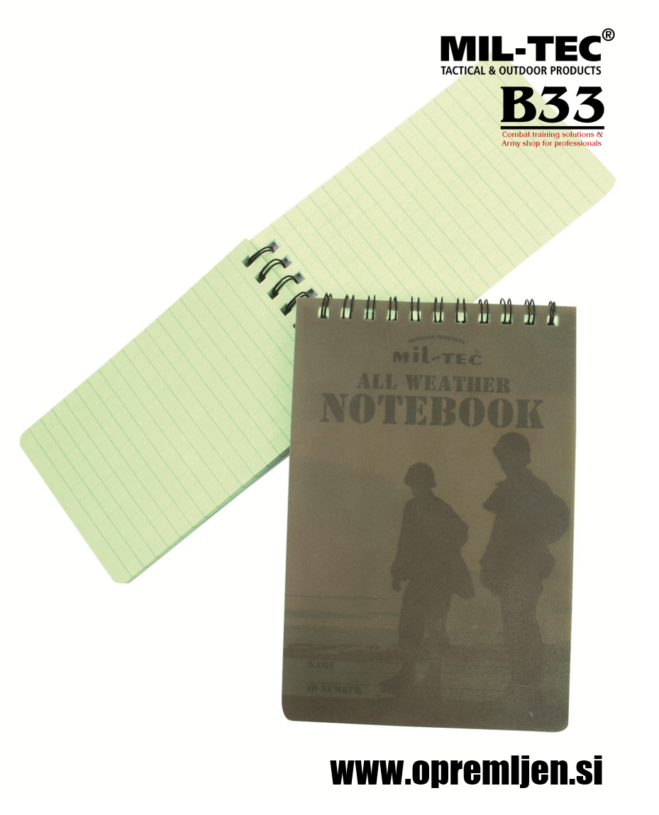B33 army shop - bloka za pisanje v dežju, beležka za pisanje v dežju MILTEC, by B33 army shop at www.opremljen.si, trgovina z vojaško opremo, vojaška trgovina