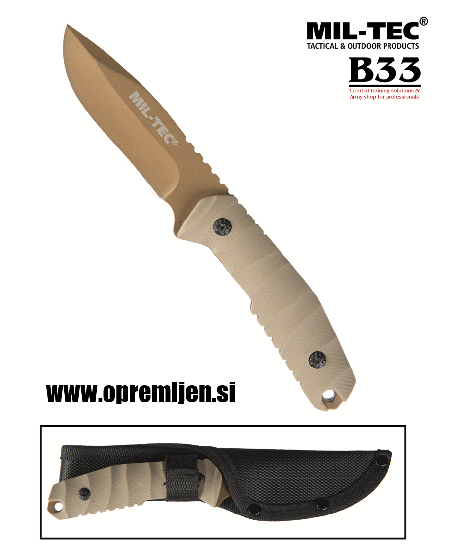 Vsestranski zelo oster nož za bushcraft MILTEC by B33 army shop at www.opremljen.si